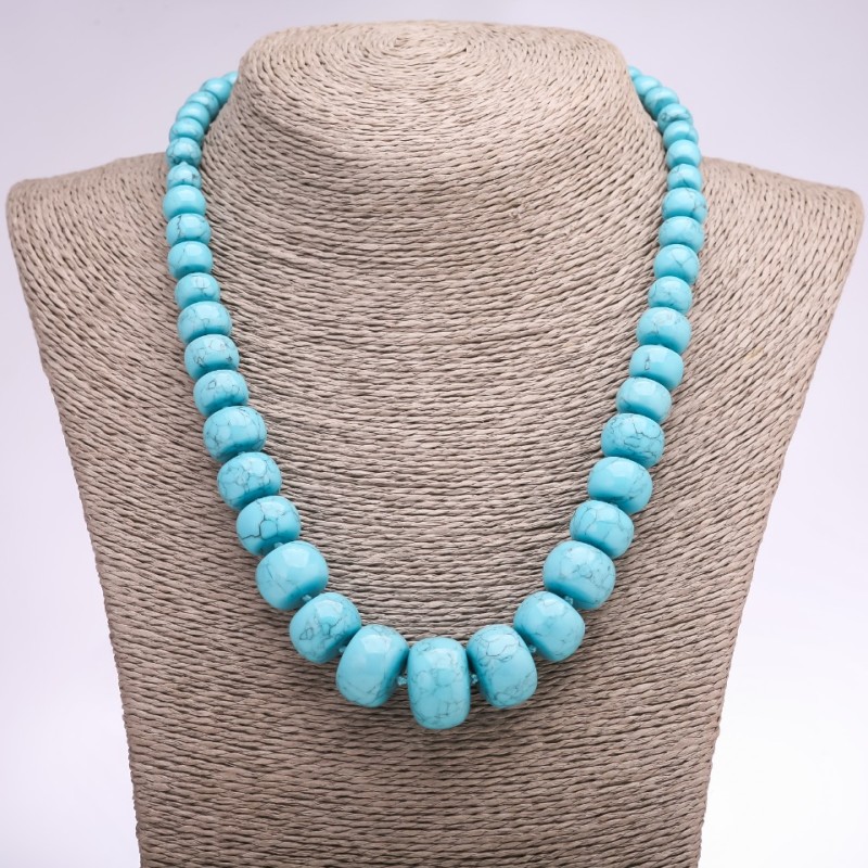 Necklace "Turquoise" (beads) (individual) trumpet (sapphire) with graduated sizes, diameter 8–20 (+/-) mm, length 48 cm