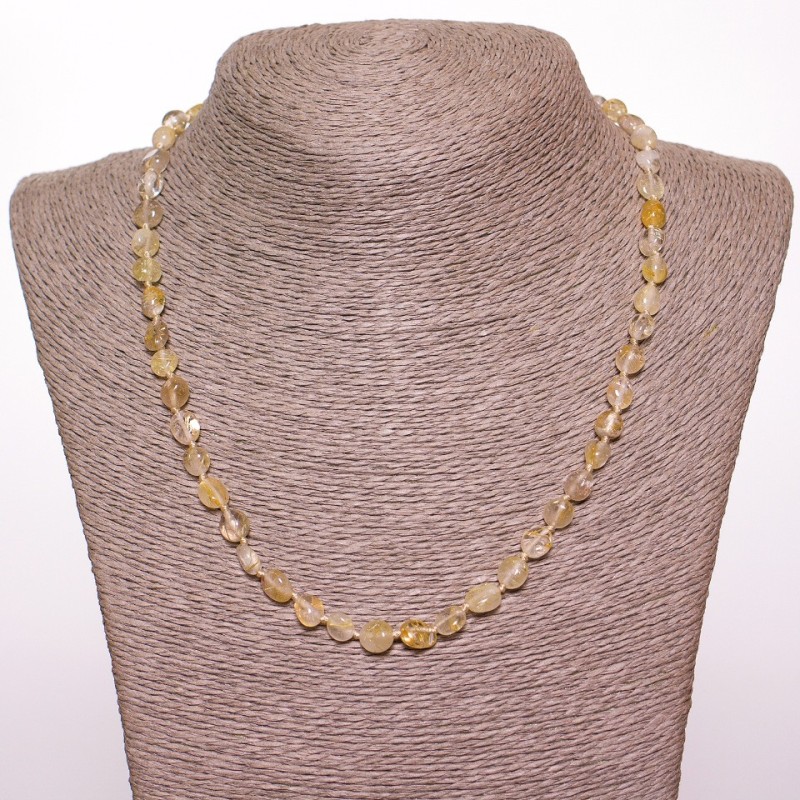 Natural quartz bead necklace 'Hairy' oval, faceted 'white gold', diameter 6 mm (+/-), length 50 cm