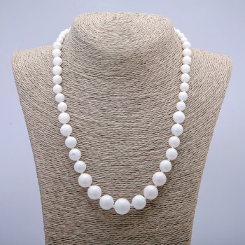 White Agate Beads (Pressed) Smooth Round Beads from 6 to 14 mm, Length 45 cm+