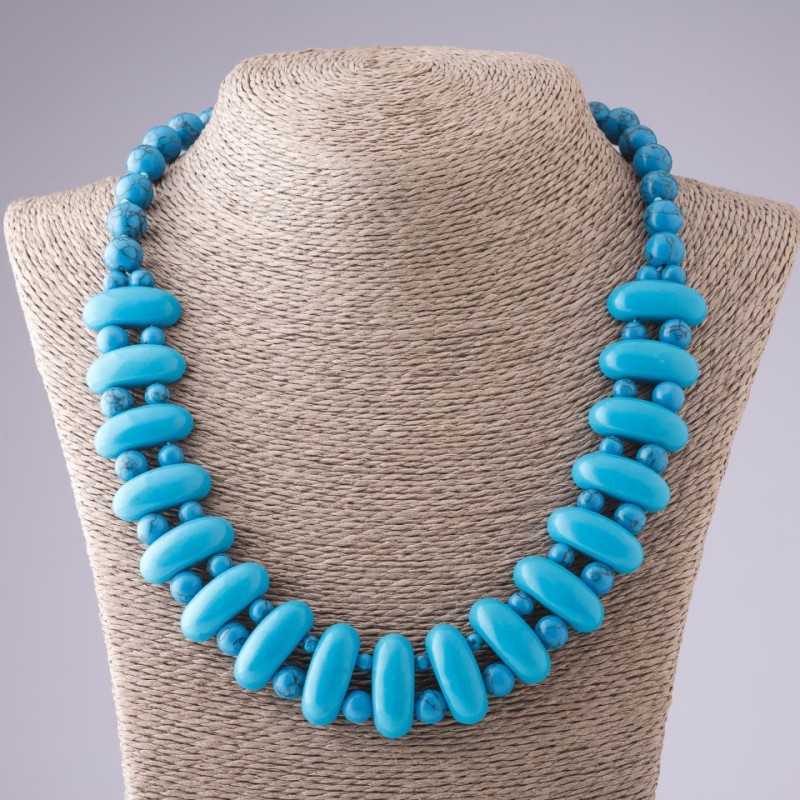 Necklace Cleopatra Turquoise blue (single piece) strand 10×25 mm and bead 10 mm L50 cm
