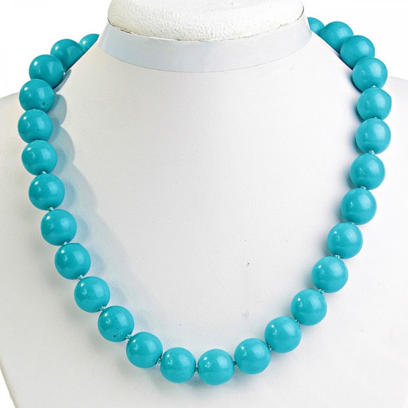 Turquoise blue beads (single ) round bead 14mm, length 49cm