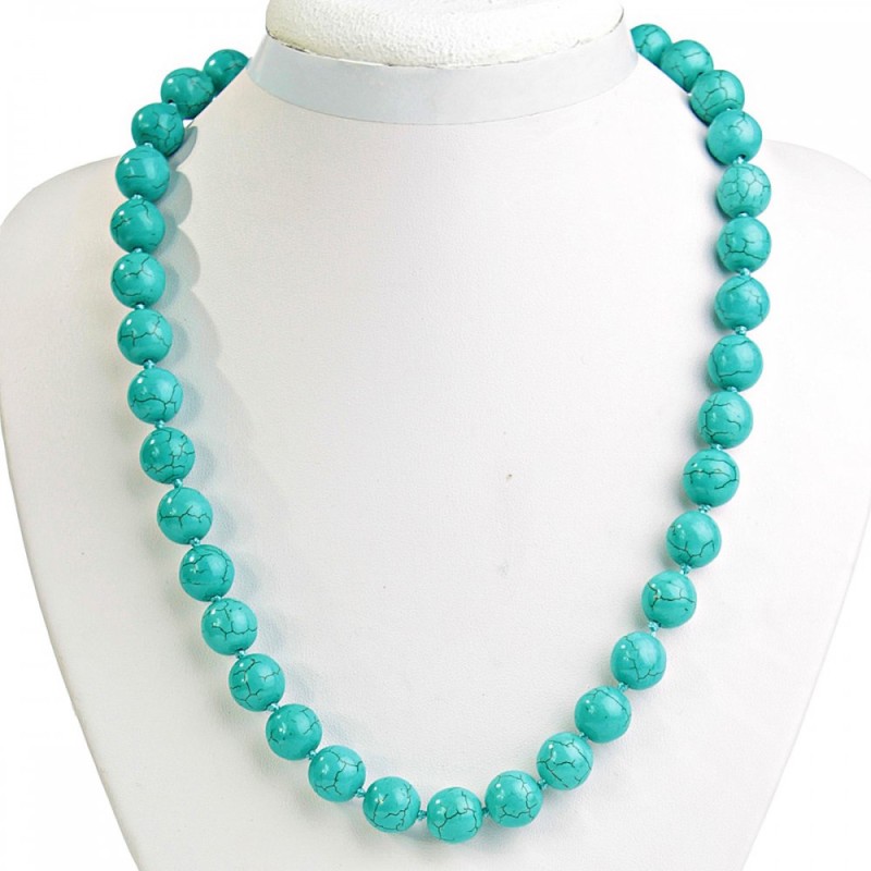 Turquoise green necklace with veins (single ) round bead 12 mm, length 46 cm