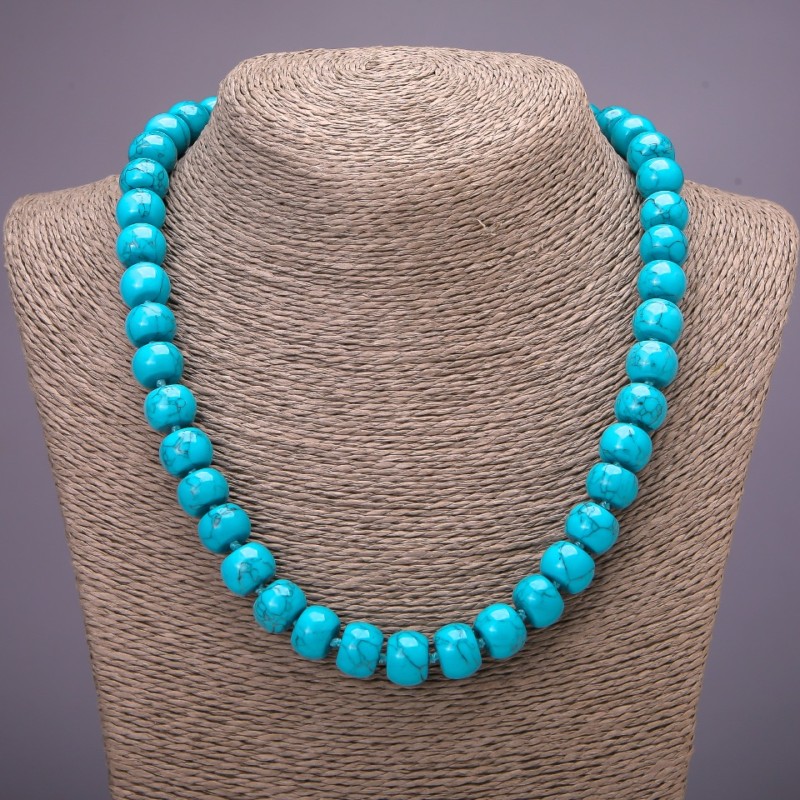 Necklace Turquoise (beads) (individual) smooth rondelle, diameter 12x9 (+- )mm, length 45 cm