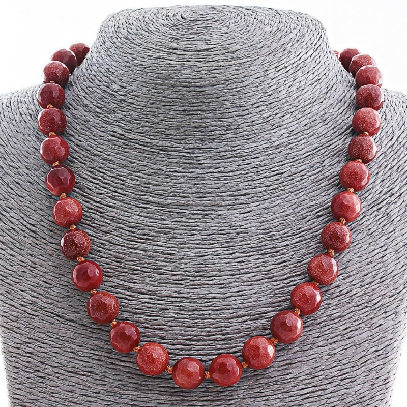 Aventurine Necklace (Synthetic) 'Golden Sand', 12 mm Faceted Beads, 48 cm Length