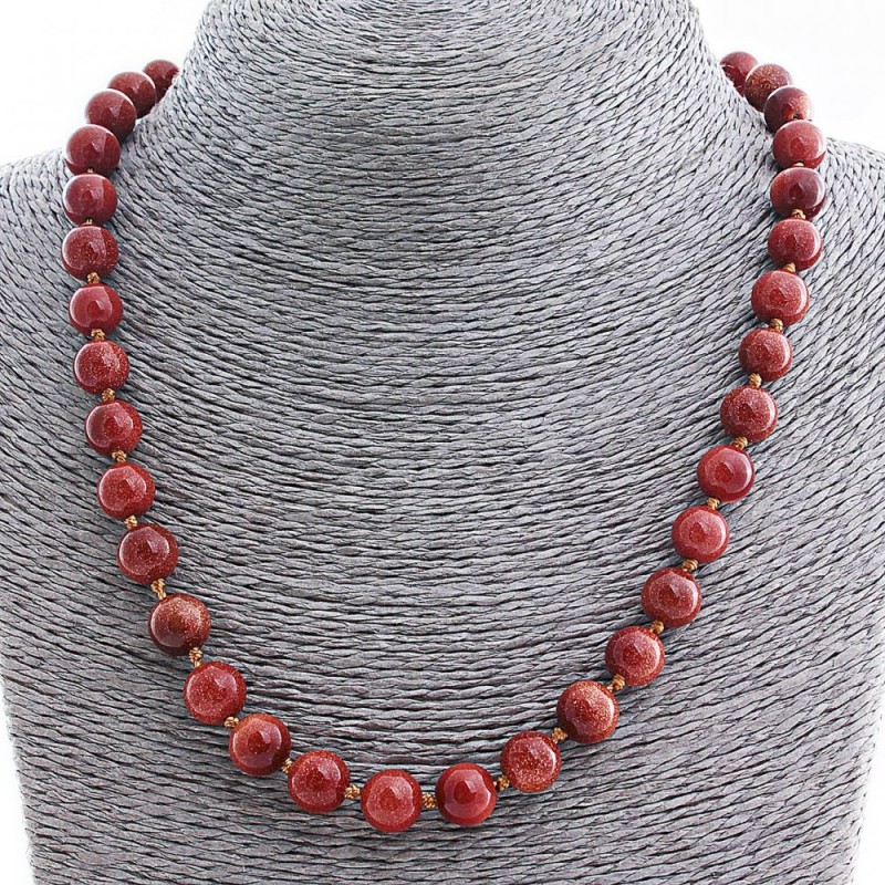 Aventurine Necklace (synthetic) "Golden Sand", 10mm beads, length approx. 50 cm