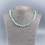 Azure-tinted natural mother-of-pearl necklace with round faceted beads, 8mm ±, length 48cm