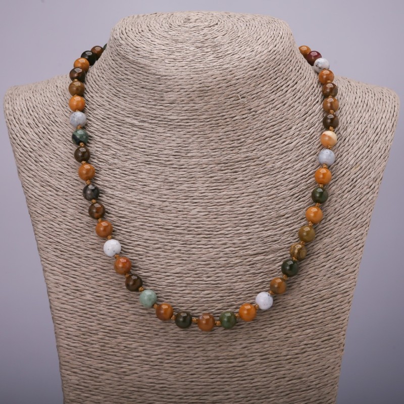 Natural stone necklace Assortment - smooth bead, diameter 8 mm (±), length 48 cm