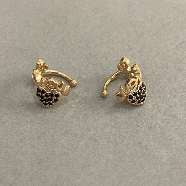 Ear Cuff Xuping 18K Gold Plating, Black Crystals, Love, 10x8mm