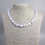 Blue agate and chalcedony necklace, natural stone, tumbled beads, diameters 12×9–8×7 mm ±, length 48 cm ±
