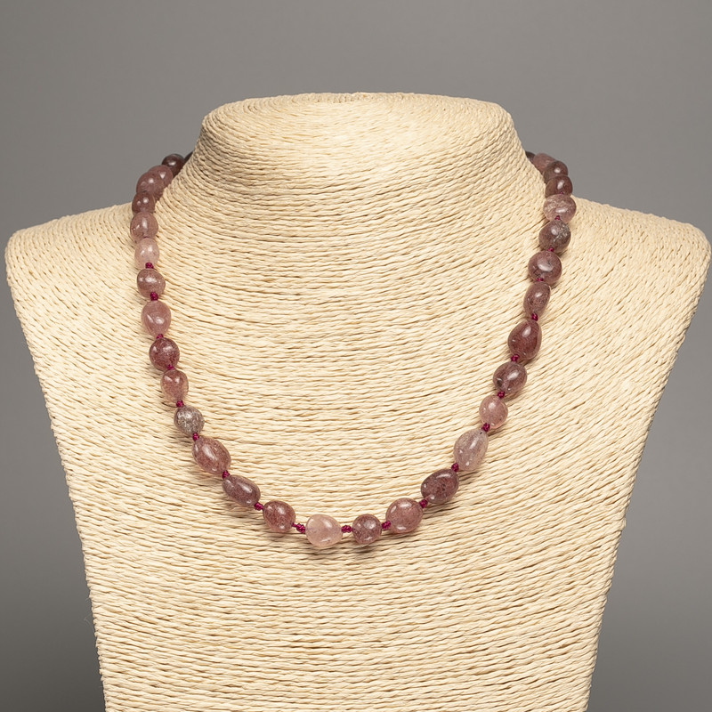 Strawberry Quartz Faceted Necklace, bead diameter 11x9-8x7 mm approx, length 46 cm