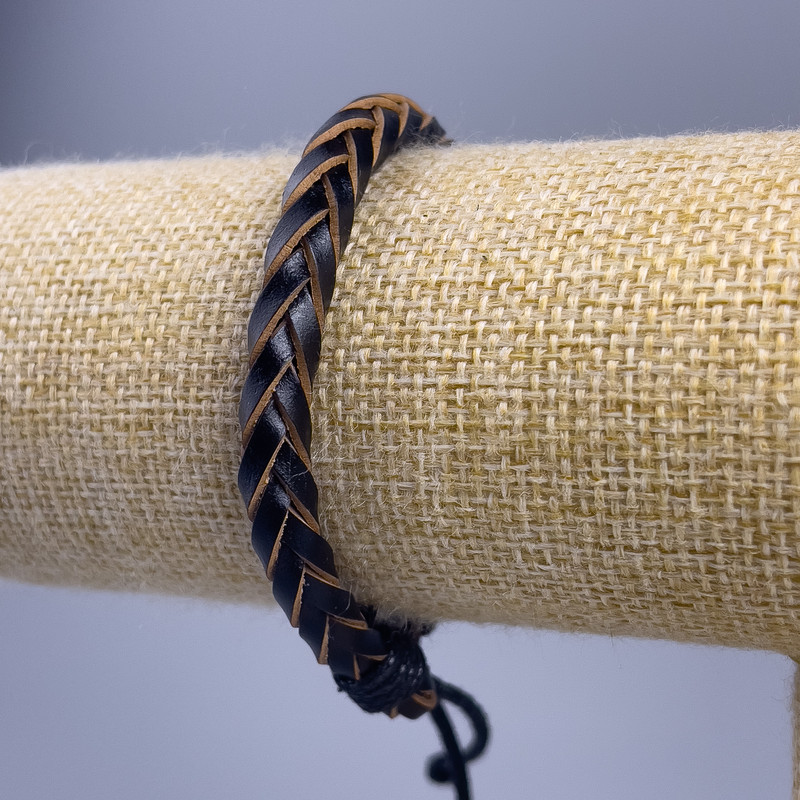 Bracelet, length 18–25 cm, thickness 7 mm, eco-leather, black color with adjustable clasp