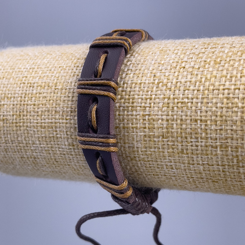 Bracelet, length 18-25 cm, thickness 12 mm, eco-leather, brown color, with adjustable closure