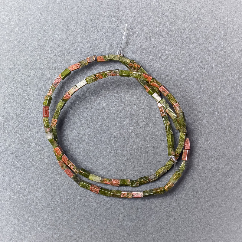 Jasper heliotrope beads, natural stone, rectangular, approx. 2×4 mm, 38 cm long on a thread