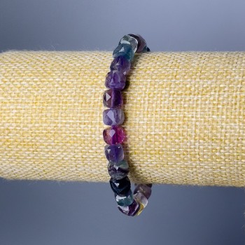 Bracelet Fluorite natural stone faceted cube, diameter 7mm+-, length 18cm (stretch)