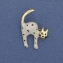 Cat Brooch in White and Black Mother-of-Pearl, Gold Metal 28x37mm