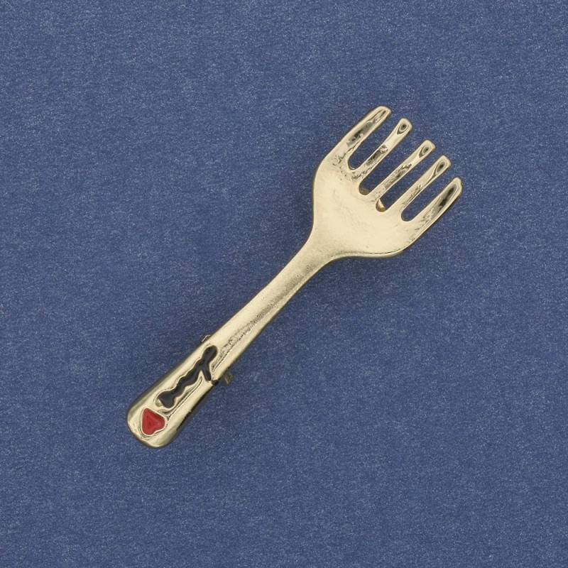 Brooch Fork white and black enamel gold-tone metal 11x36mm