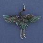 Crane Brooch with Black and Green Enamel, Silver-Toned Metal 47x45 mm