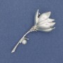 Magnolia Flower Brooch with Silver Crystals, Enamel, Bead, Metal 29x65mm