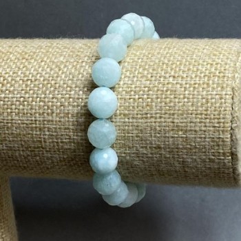 Angelite Bracelet - Natural Stone, Faceted Bead, 10 mm Diameter, 18 cm Length (Stretch)