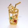 Cocktail Brooch with Multicolored Rhinestones and Beads, Gold-Tone Metal 15x35mm