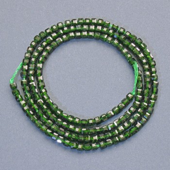 Green Aventurine Beads (Synthetic) Faceted Cube, 2 mm diameter, 38 cm length, on thread