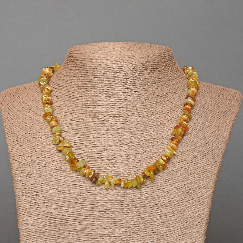 Grossular Necklace (Green Garnet) natural stone chips, diameter 7x3 mm (+/-), length 45 cm