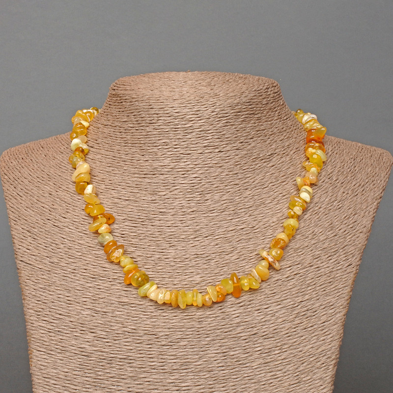 Necklace Yellow Opal Crushed Stone, diameter 7×3 mm ±, length 47 cm ±