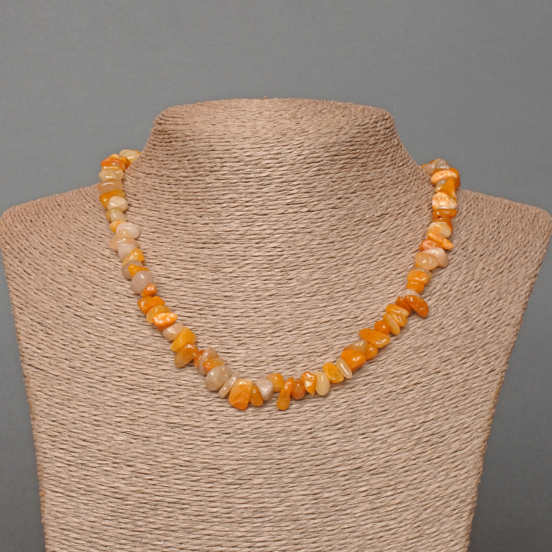 Necklace Agate Yellow Natural Stone Nugget Beads, 8x4 mm, length 45 cm + 5 cm extender chain