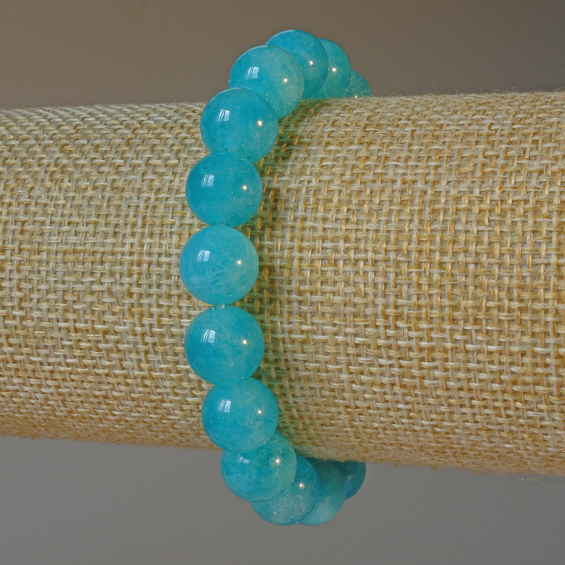 Aquamarine Bracelet - natural stone, smooth bead, 10 mm diameter, 18 cm length ± (stretch)