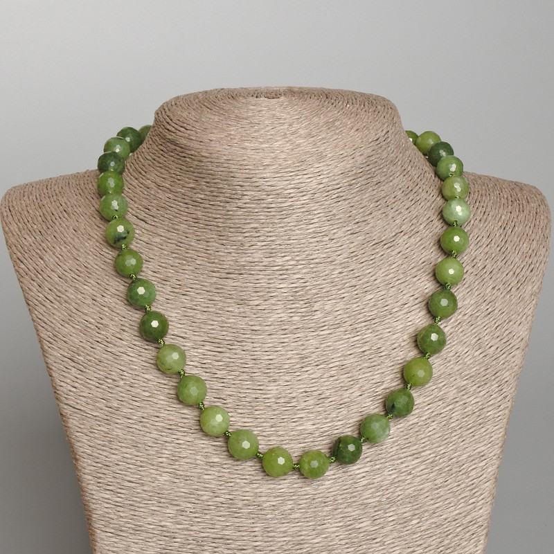 Canadian Jadeite Necklace, natural stone, faceted bead, 10 mm diameter, 50 cm length