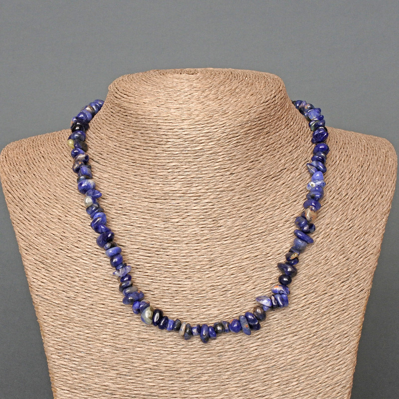 Sodalite Necklace with natural stone chips, 8×4 mm beads, length 47 cm