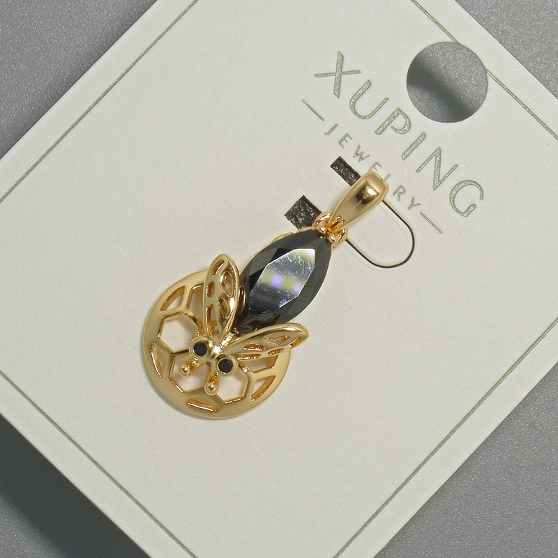 Pendant 'Bee' Xuping with Black Crystal, diameter 12×20 mm, length 26 mm, 18K plating