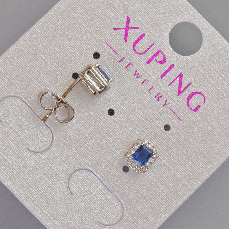 Xuping stud earrings with blue crystal and white crystals, diameter 6.5×5.5 mm ± Rhodium