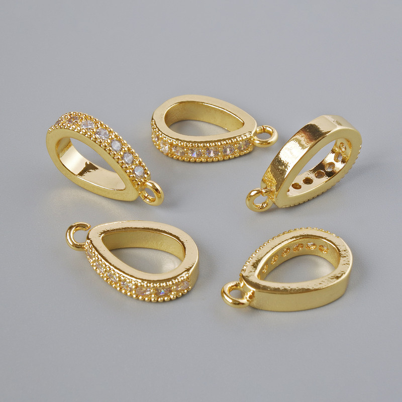 Pendant setting with white crystals, gold-tone metal, diameter 15×3 mm, ± 1 pc