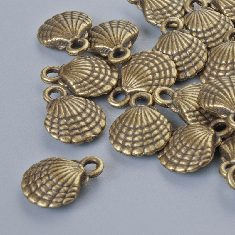 Shell Pendant Findings, 13x10 mm, hole Ø 1.8 mm, pack of 20 pcs ±, bronze color of metal