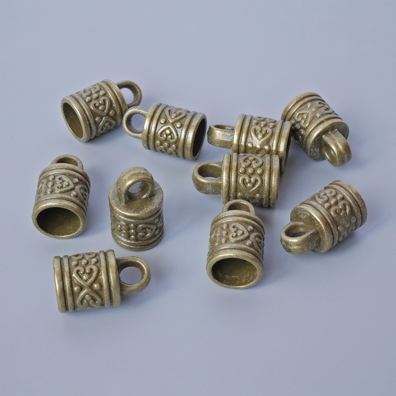 End cap fittings, bronze color, dimensions 16x10mm, hole diameters 3.5mm and 7.7mm, pack of 10 pcs