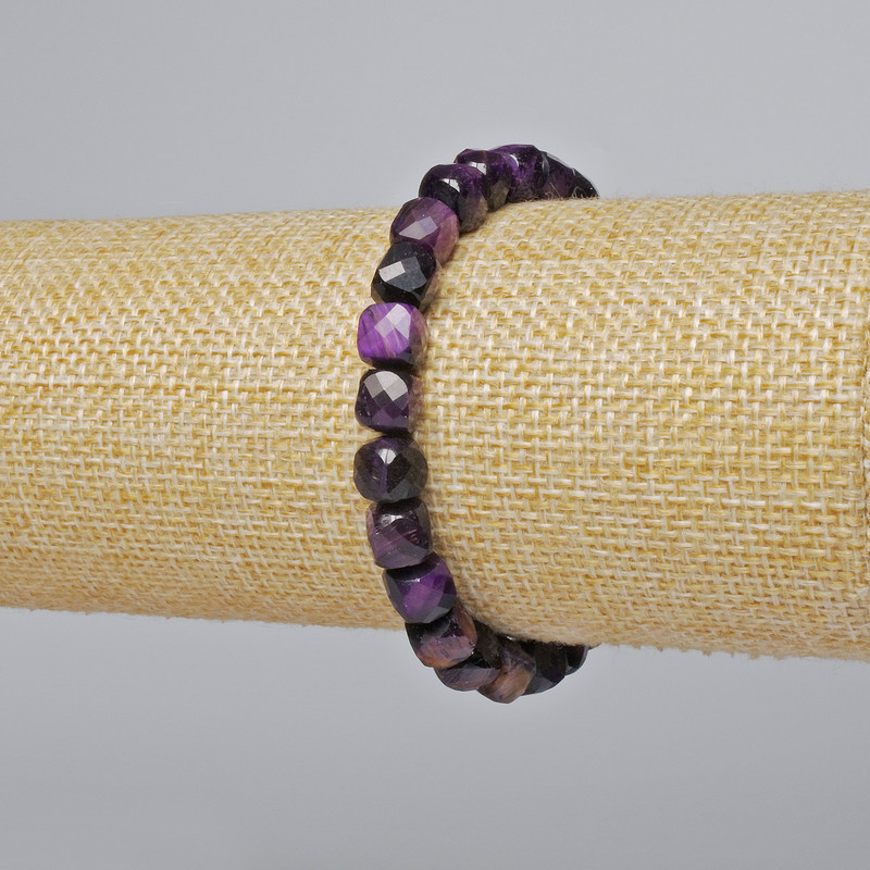 Bracelet Purple Cat's Eye natural stone faceted cube, diameter 7 mm ±, length 18 cm ± (stretch)