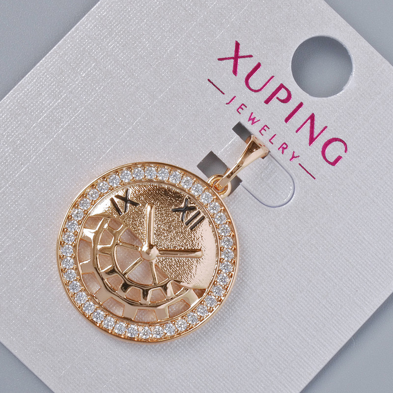 Pendant 'Watch' Xuping with white crystals, diameter 22x20 mm, length 27.5 mm, 18K plating