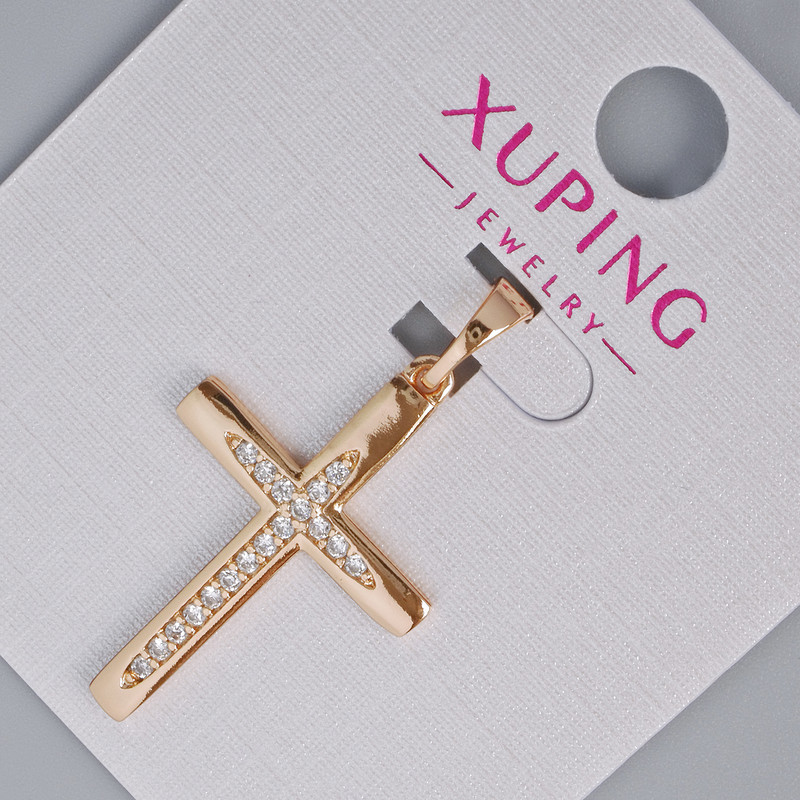 Pendant 'Cross' Xuping with white crystals, diameter 27×18 mm, length 32 mm, 18K plating