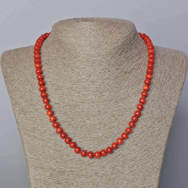 Natural Coral Necklace, Smooth Rondel, 7x5 mm, 45-49 cm