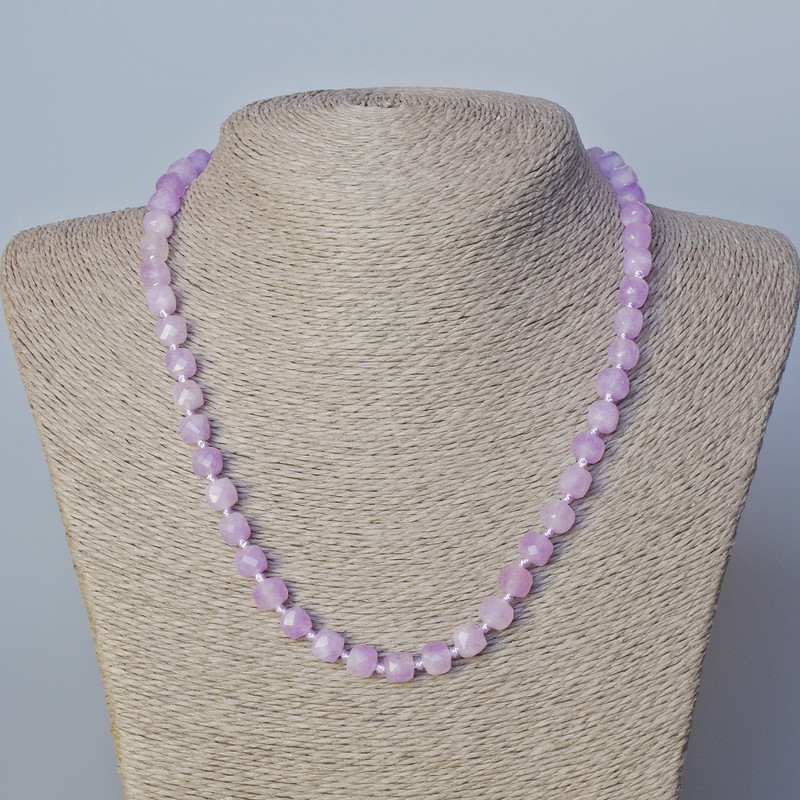 Lavender Amethyst Necklace with Faceted Cubes, Natural Stone, 7 mm Diameter, Length 45–49 cm