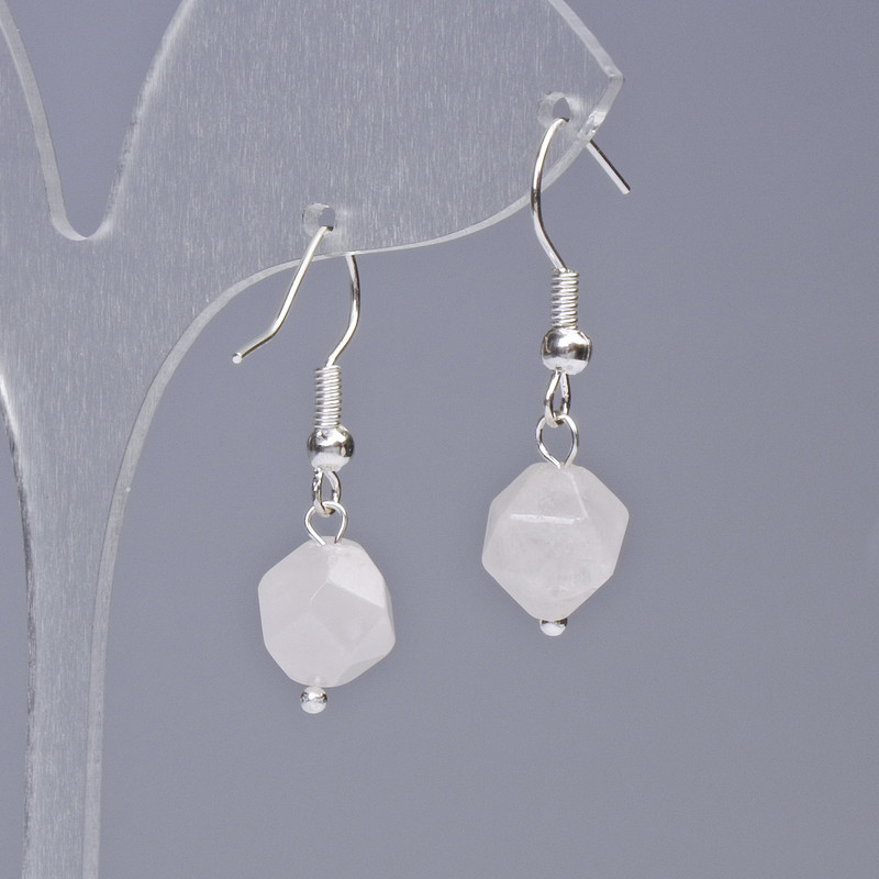 Earrings Rose Quartz natural gemstone, faceted, diameter 9×10 mm +/-, length 31 mm +/-
