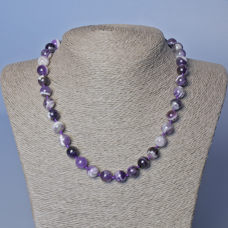 Chevron Amethyst Beads Natural Stone, diameter 10 mm, length 48 cm