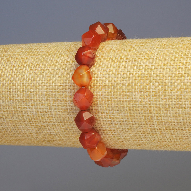 Bracelet with natural carnelian, faceted beads, 8×8 mm diameter, 18 cm length, elastic