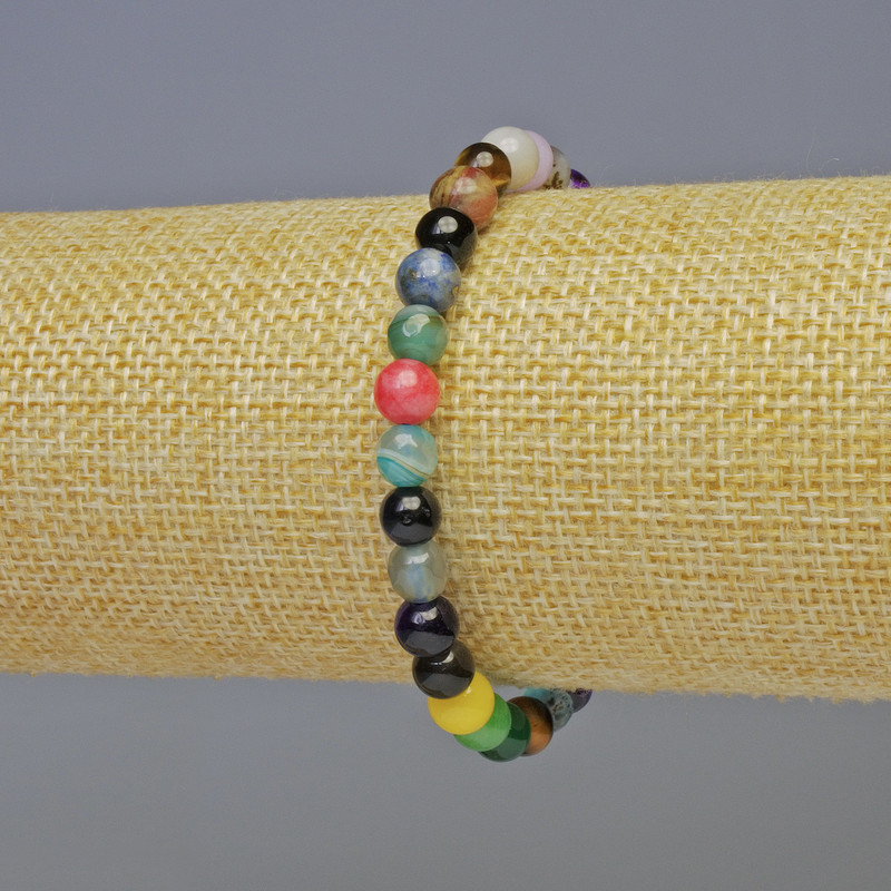 Bracelet 'Assortment' with smooth and faceted beads, 6mm diameter, 18cm length, stretch
