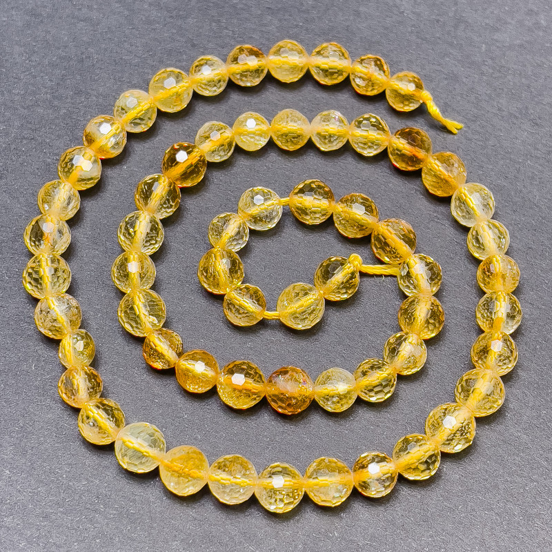 Citrine Beads on Thread, Faceted Round Beads, 6 mm Diameter, 37 cm Length