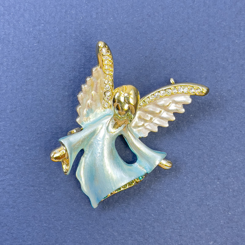 Angel Brooch with White and Light-Blue Rhinestones