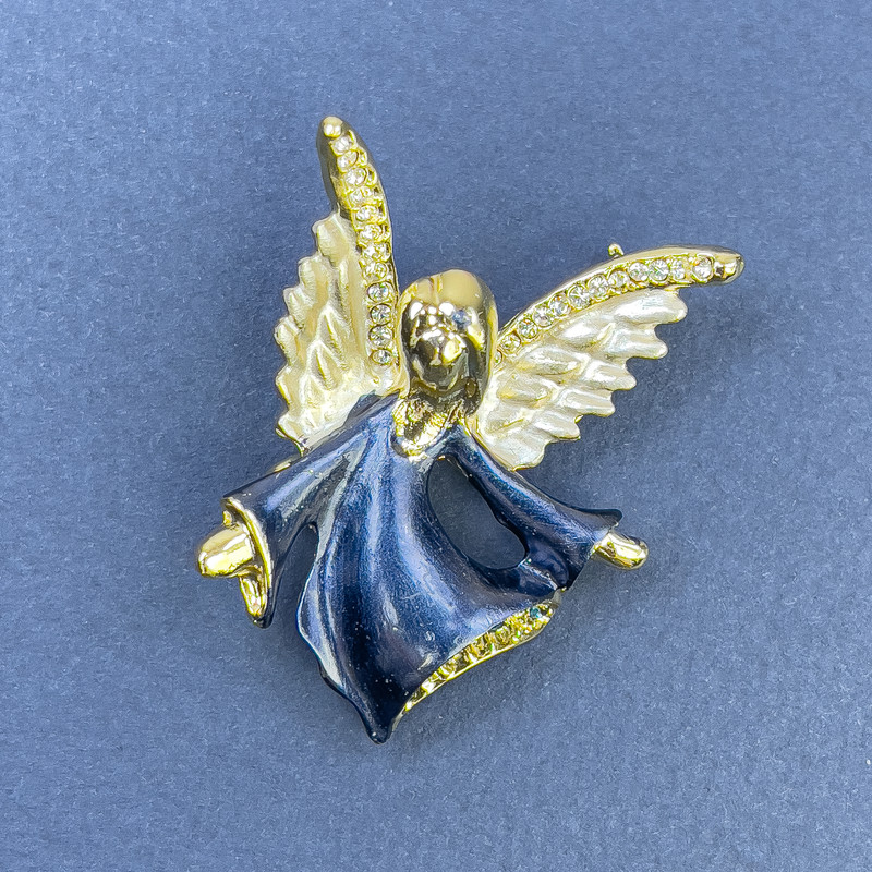 Angel Brooch with White and Blue Crystals