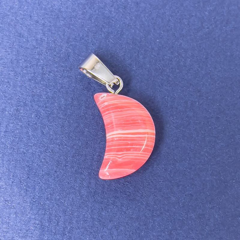 Pendant Moon Rhodochrosite Natural Stone 11x18x5x28 mm+