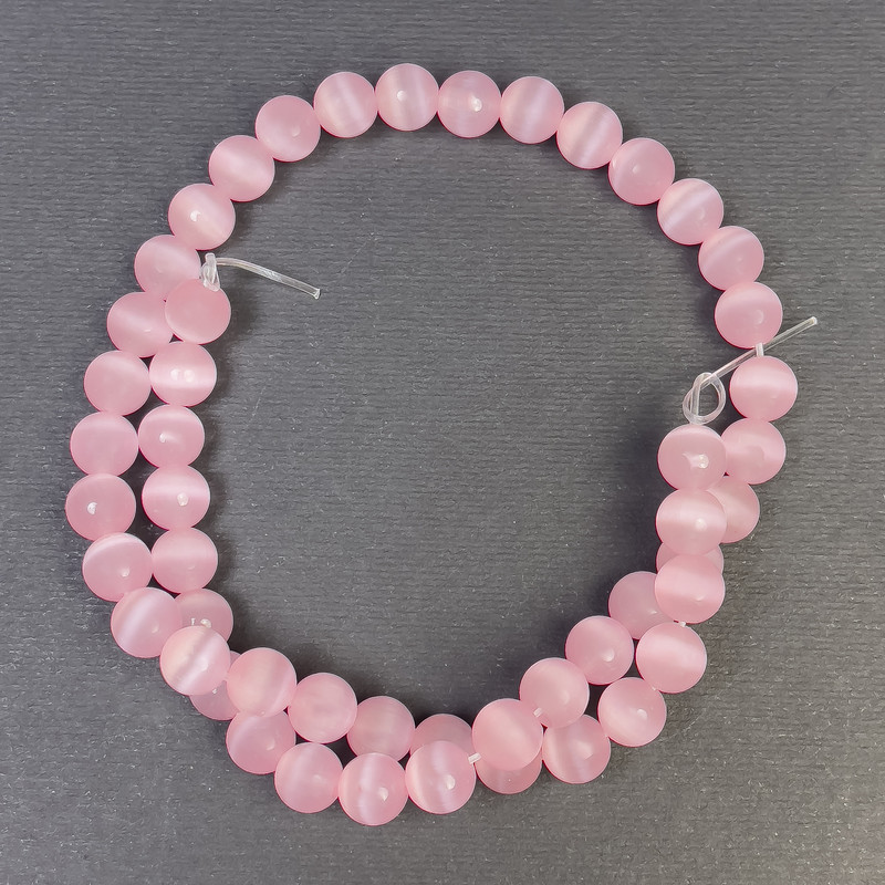 Pink Cat's Eye Beads, Synthetic Stone, Smooth Beads, 8 mm Diameter, 1 mm Hole, 38 cm Length
